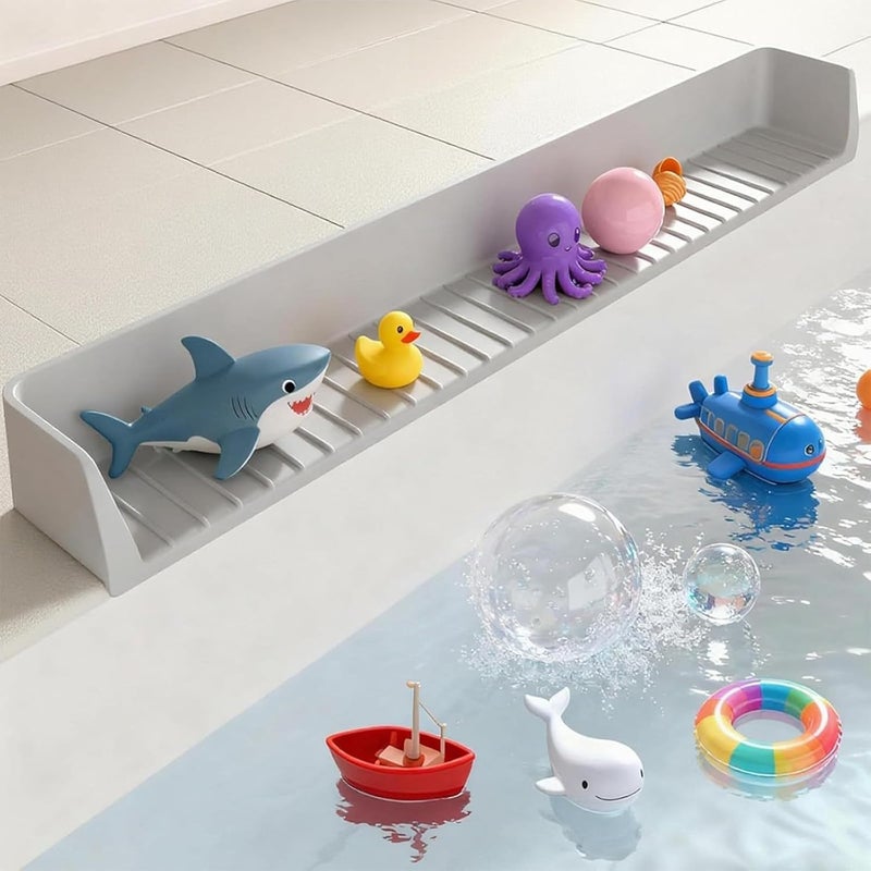 XHMAXE Longer Bath Tub Splash Guard for Kids,Silicone Bath Toy Holder for Bathtub,Bath Tub Play Shelf,Prevent Water Spills in Bathroom,Fun-Filled Bath Time for Toddlers(Grey) Including Free Bonuses - Image 1
